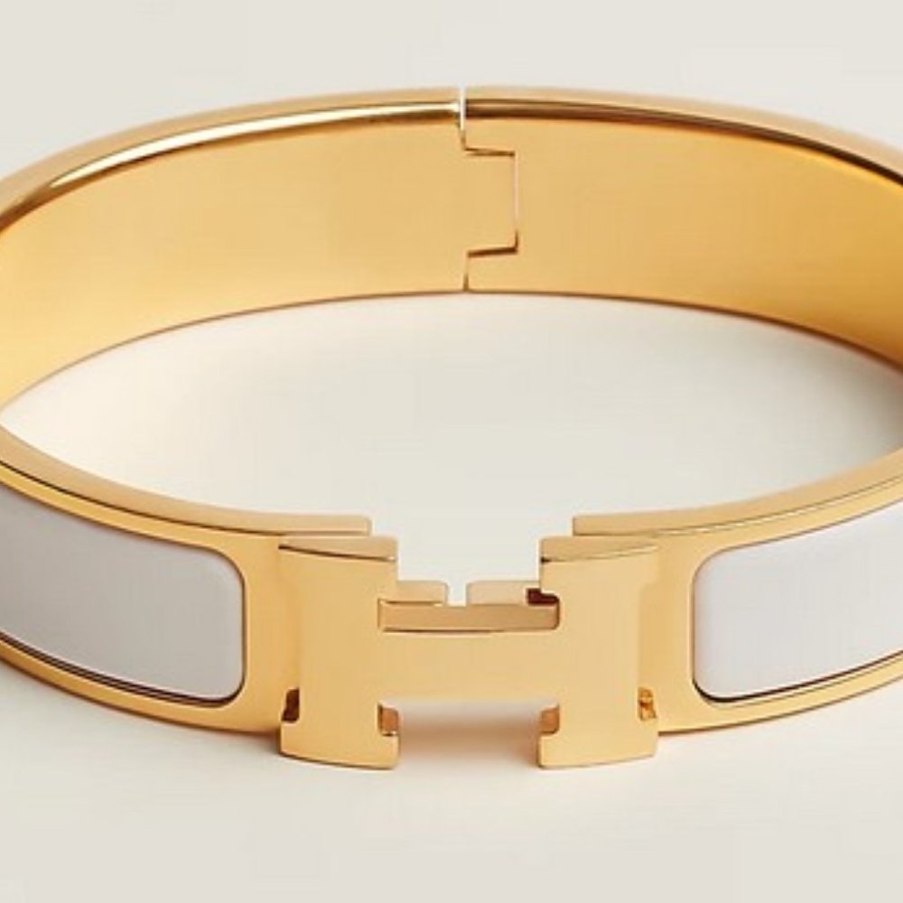 Hermes Clic H Bracelet White Enamel